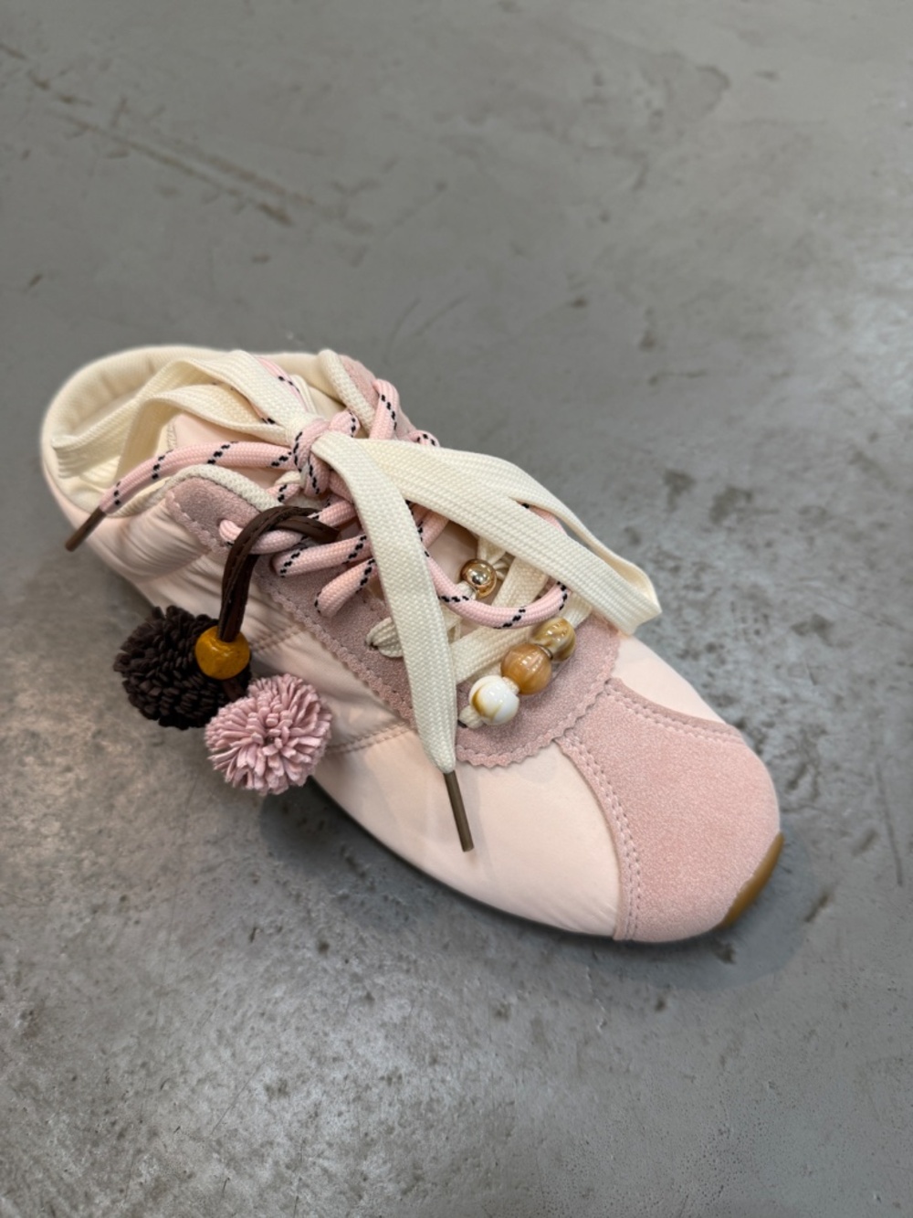 Neutral  pink Lace-Up Women's Sneaker with Decorative Tassel Accents 3044